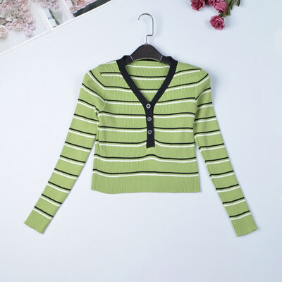 

Retro chic womens sweaters striped v neck korean style ladies slim fit jumpers autumn female clothes pull pullover