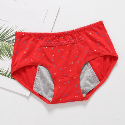

Fashion New Floral Three-layer Leak-proof Briefs Printing With Pocket Mid Waist Womens Physiological Panties