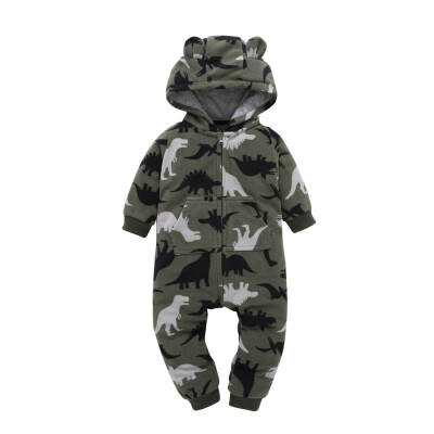 

Baby Winter Rompers Fleece Plus Velvet Light Warm Jumpsuit Newborn Dinosaur Printed Clothing Costumes