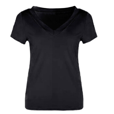 

Plus Size Solid Color Slim Fit Women Deep V Short Sleeve T-Shirt Summer Top