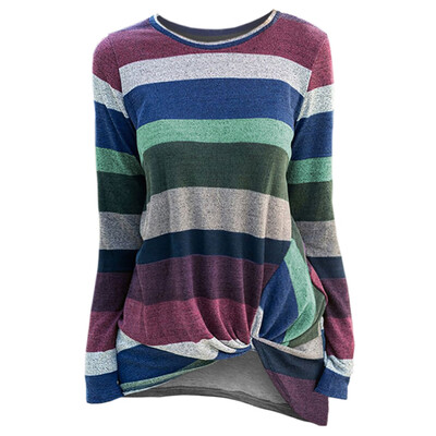 

Plus Size Striped Contrast Color Front Knot Top