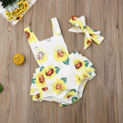 

Newborn Baby Girl Floral Romper Jumpsuit Bodysuit Headband Clothes Outfits