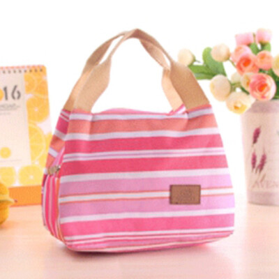 

Portable Insulated Cold Canvas Stripe Picnic Tote Carry Case Lunch Bag