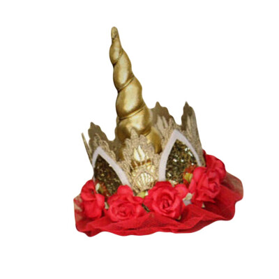 

Kid Toddler Golden Horn Animal Headwear Girl Flower Chiffon Headband Accessories