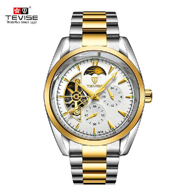 

TEVISE Moon Phase Fully Automatic Mechanical Watches For Man Top Brand Luxury Watch Semi-automatic Trendy Business Style Hollow Me