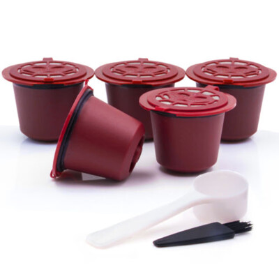 

5pcs Refillable Reusable Coffee Capsule Pods Cup With Spoon For Nespresso