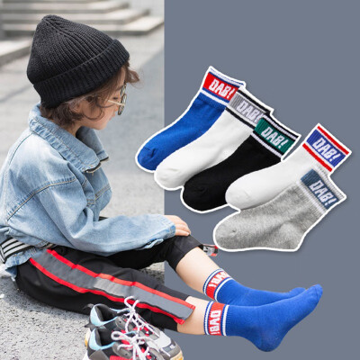 

5 pairSet British Wind Striped Letters Childrens Socks Kids Anti-slip Sports Socks New Cotton Soft Breathable 3-13Y