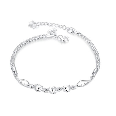 

Fashion Sterling Silver Women Charm Love Heart Beads Bracelet Bangle Jewelry