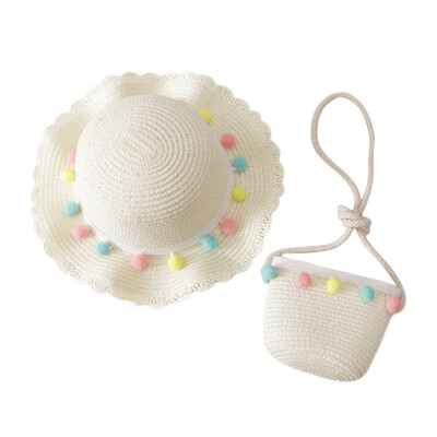 

Newborn Photography Props Straw kids Baby Hat Floral Baby Beach Cap Summer Baby Girl Hat Sun Visor Caps With Bag