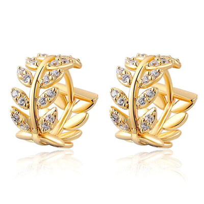 

2019 New European&American Tree Leaves Inlaid Crystal zircon Earrings Beautiful Earrings2 Pairs