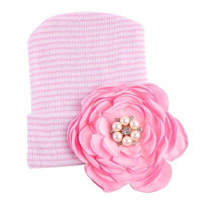 

Baby Hat Cute Flower Hedging Striped Hat For Girls 5 Colors Winter Warm Knit Soft Baby Hat