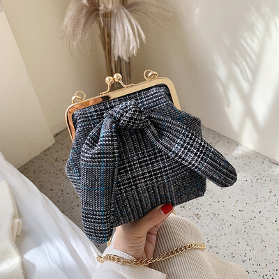 

Tailored Womens Fashion Coin Purse Bow Wool Bag Chain Casual Bag Clip Bag Shoulder Bag