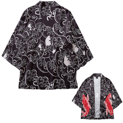 

Toponeto Fashion Mens Cardigan National Print Loose Jacket Yukata Coat Baggy Tops Summer