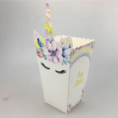 

Popcorn Snack Boxes--Rainbow Unicorn Pattern Treat Box Popcorn Container for Baby Shower Birthday Party Supplies