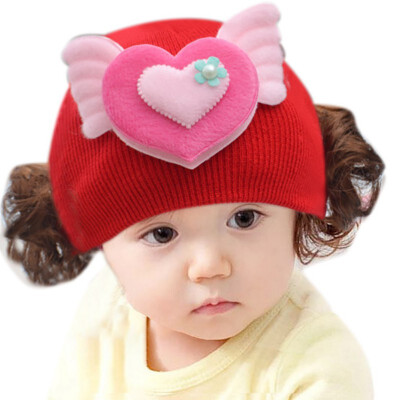 

Newborn Cute Baby Hat Toddler Baby Warm Knit Hat Girls Caps Cartoon Bowknot Cap Girls Fake Hair Wig Hats Kids Headwear