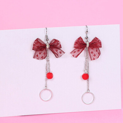 

Bowknot Earring Lace Long Immitation Pearl Earrings Girl Accessories Drop
