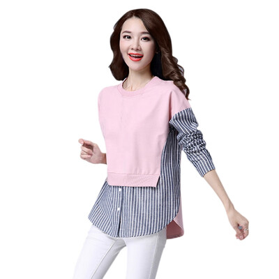 

AutumnWinter Blouse Women Long Sleeve Spliced Shirts Women Striped Girls Blouse Blusas Female Clothes