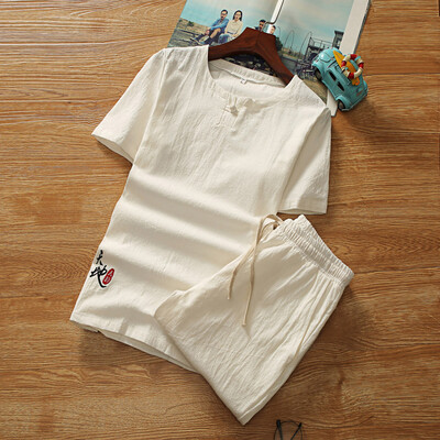 

Toponeto Summer Fashion Casual Mens Cotton Printed Short Sleeve Suit