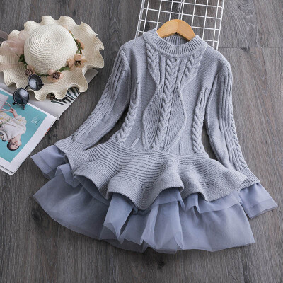 

Kids Party Ball Gown Clothing Winter Fall Long Sleeve Girls Dress Cute Christmas Princess Dresses Toddler Girls Knitted Dresses