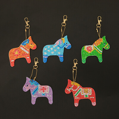 

YIWULA5Pcs DIY Toy Coloured Horse 5D Diamond Painting KeyRing Key Chain Pendant Gift
