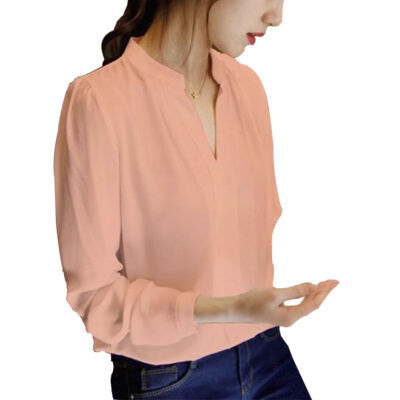 

Women Chiffon Blouse Ladies White Elegant Sexy V-neck Blouses Long Sleeve Shirt Female Ofice Shirt