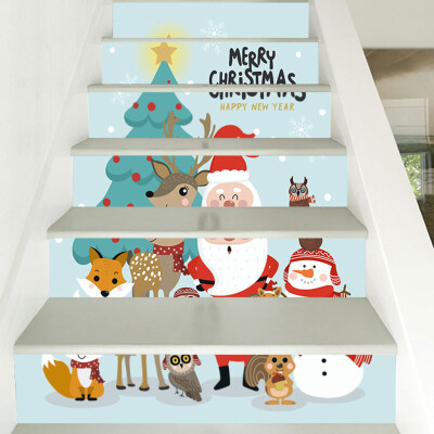 

Gobestart Merry Christmas Snowman Santa Stair Sticker Waterproof DIY Decorative Sticker