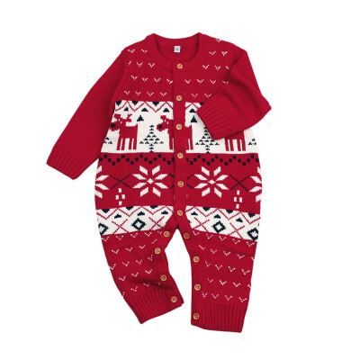 

Christmas Newborn Baby Rompers Knit Cartoon Cute Baby Boys Girls Deer Knitting Romper Babies Winter Warm Playsuit Rompers Outfit