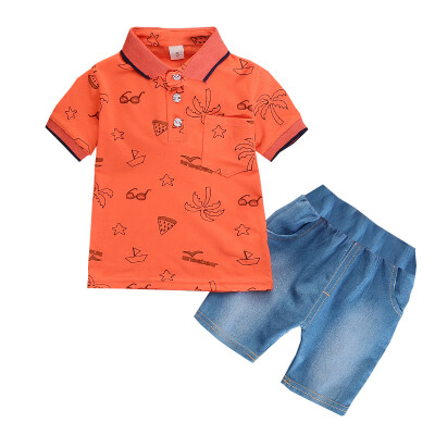 

Summer Kids Clothes for Boys Clothes Short Sleeve Cartoon Print Tops Blouse T-shirtDenim Shorts Children Casual Sets