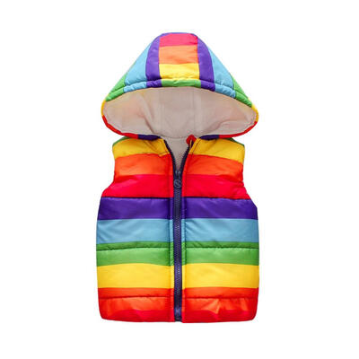 

Baby Children Hooded Vest Boys ad Girls Cotton Sleeveless jacket Top Rainbow Striped Vest