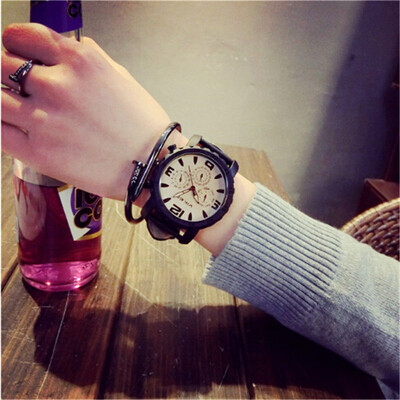 

Fashion Mens Womens Couple Gear Large Dial Leather Band Quartz Wrist Watch Gym