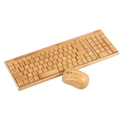 

24G Wireless Bamboo PC Keyboard&Mouse Combo Computer Keyboard Handcrafted Natural Wooden Plug&Play Yellow