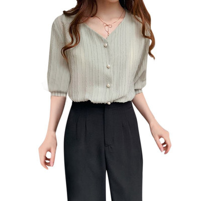 

Female Casual V Collar Summer Blouse Fashion Summer Womens Chiffon Blouses