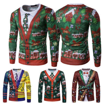 

Christmas Gift Men Funny Xmas Print 3D T-Shirt Casual Basis Tops Long Sleeve Tee