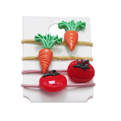 

4PCS Kids Cute Fashion High Quality Elastic Fruit Vegetable Design Hair Ropes Women Girl Elastic Hair Bands Hair Accessories