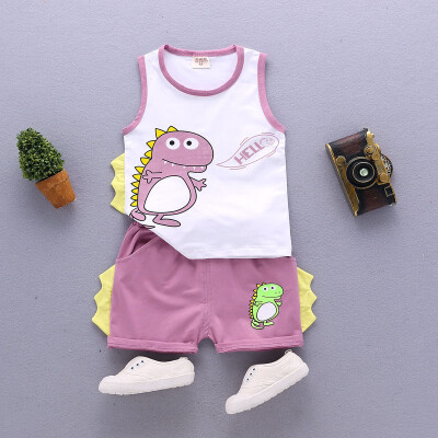 

2019 New Baby Girl Baby Boy Summer Clothes Cotton Cartoon Pattern Sleeveless Camisole Casual Summer Vest Pants Tow-piece Set