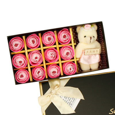 

Toponeto 12PCS Romantic Rose Soap Flower gift box with Plush Animal toys Bear Doll