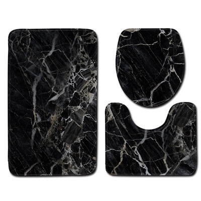 

Set Of 3pcs Marble Pattern Non-Slip Rug Toilet Lid Cover Bath Mat Bathroom Decor
