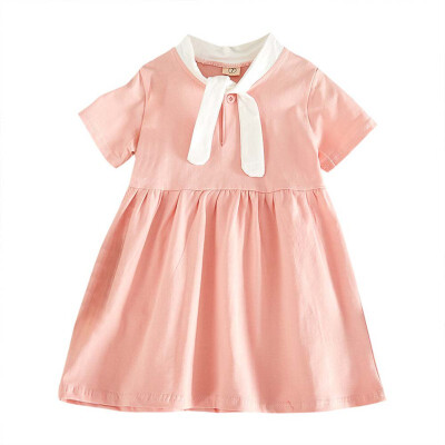 

Muti-Colors Children Summer Girls Dress Bow Cute Solid Color Bottoming Short Sleeve Sweet Princess Kids Baby Dress