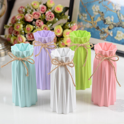 

1PC Plastic Origami Vase With Twine Portable Household Dried Flower Arrangement Container For Desktop Nordic Decoration