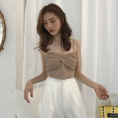 

Womens Summer Spaghetti Strap Crisscross Solid Ruched Knitted Camisole Sexy Sleeveless New Casual Camis Underwear Women