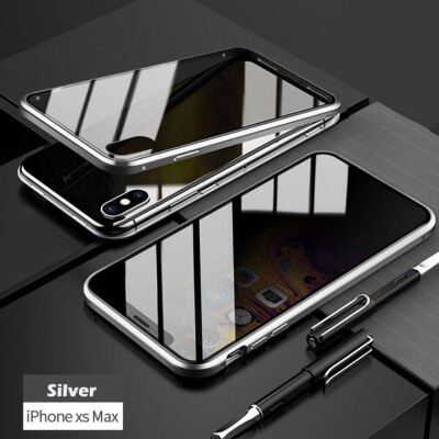 

iPhone Glass CaseSlim Bumper Magnetic Adsorption Installation Anti-Scratch Aluminum Metal with Double Screen Protector Cover