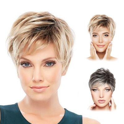 

New Fahsion Ombre Short Fluffy Wig Ladies Real Natural Curly Full Hair Wigs Party Pro