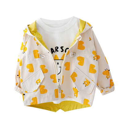 

Cartoon Spring Autumn Girls Jacket Coat Children Jacket Baby Clothes Pocket Decoration Hooded Coat Tops Outwear Kids Clothes