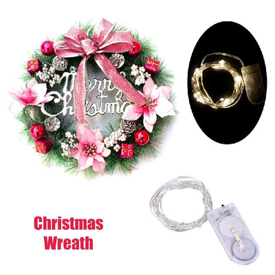 

Christmas Wreath with Led String Light Garland Merry Christmas Front Door Wreath Artificial Plants Flower Ornament