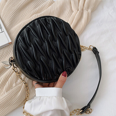 

Tailored Fashion Women Pleated Print Solid Color Chain Zipper Messenger Bag Shoulder Bag