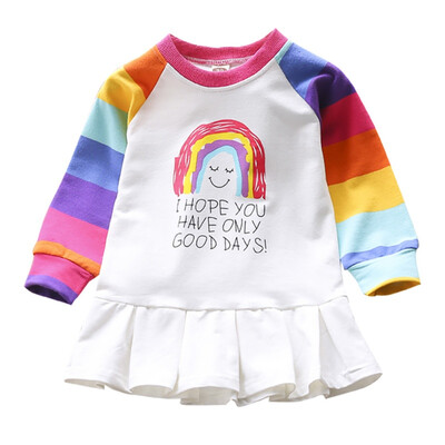 

Children Autumn Girls Cute Stripes Print Round Collar Temperament Long Sleeve Sweet Princess Dress