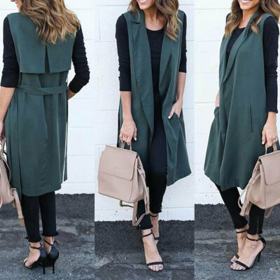 

Women Open Front Sleeveless Long Vest Cardigan Coat Blazer Office Work Jacket