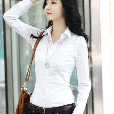

Casual Shirt Women Spring Autumn Career Blouse Full sleeved Slim Shirt Turn-down Collar Blouse OL Large Size