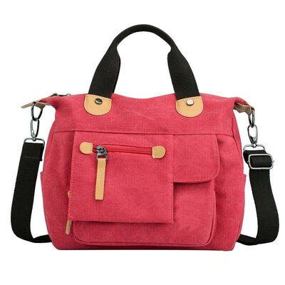 

Vintage Solid Color Multi Pocket Women Zipper Tote Crossbody Shoulder Canvas Bag
