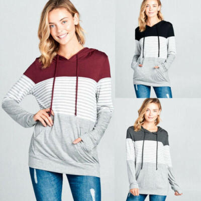 

Fashion Stripe Women Sweatshirt Hooded Coat Tops Long Sleeve Blouse Pullover Top